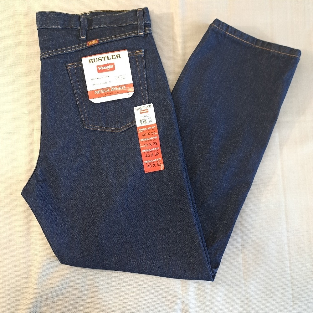 Wrangler Rustler Men's Jeans Straight Leg Blue Size 40W X 32L Durability Comfort